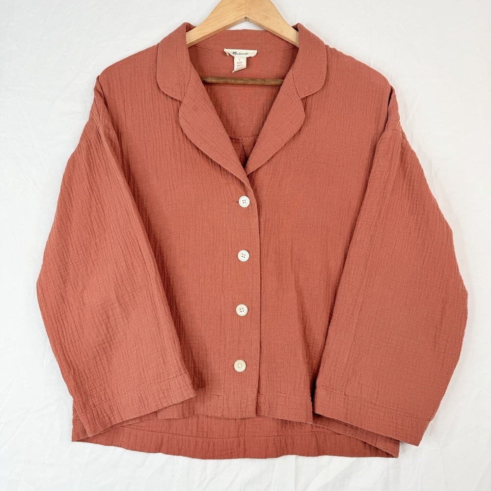 Madewell Women's Double Cotton Gauze Oversized‎ Pajama Shirt SZ-Large) cinnamon